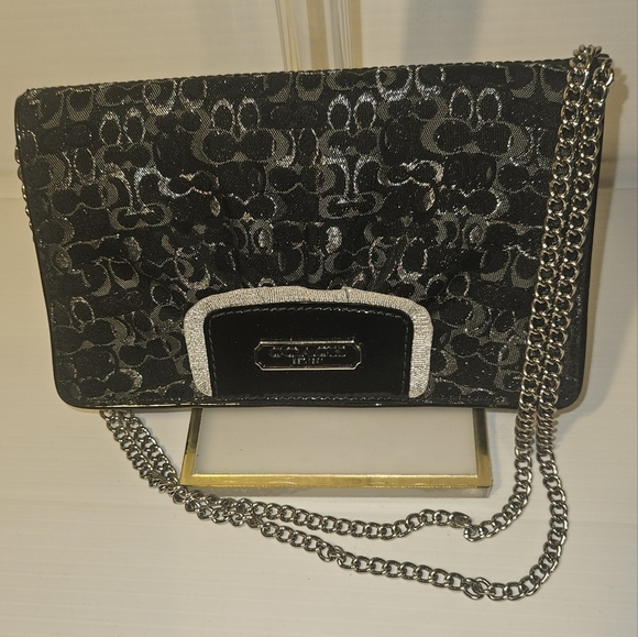 Y2K COACH Signature Black Dinky Bag w/ Silver Chain Strap - Picture 4 of 11